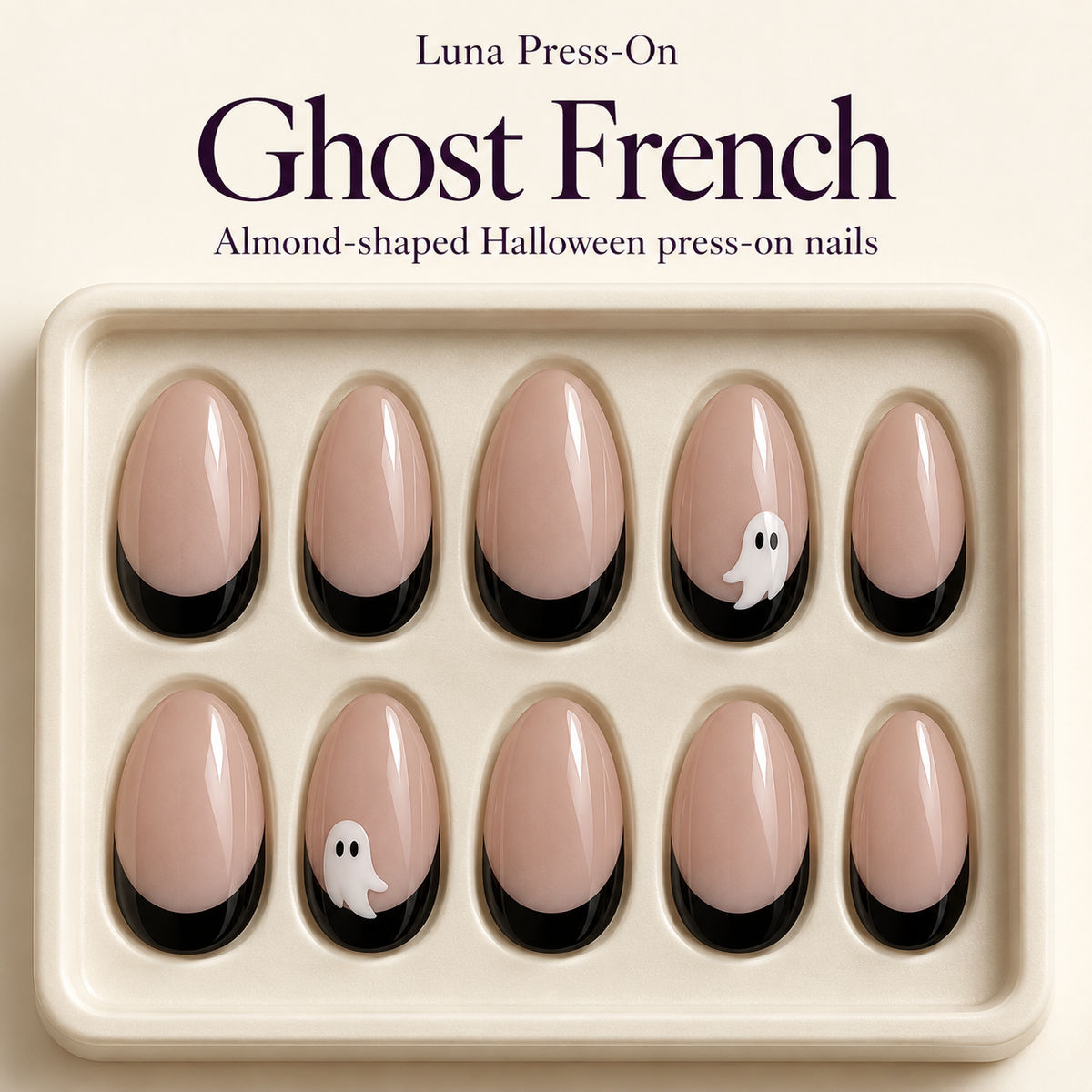 Ghost French Halloween Press-On Nails — Almond Shape
